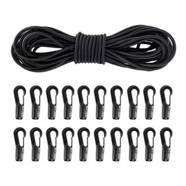 PARACORD PLANET 1/4" Elastic Bungee Shock Cord and Hooks - Stretch String Rope with Bungee Shock Cord Hooks - Kayaks, Camping, Boats, Exercise, Fitness, and Outdoor Use (50 Feet, 20 Hooks)