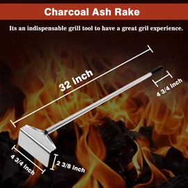 Mydracas Coal Rake Grill Ash Tool,BBQ Charcoal Rake Stainless Steel Ash Rake for Pizza Oven - 32 Inches