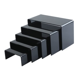 Pack of 5 Acrylic Display Riser Shelf for Figures, Buffets, Cupcakes and Jewellery Stands, Black, with Protective Film