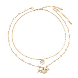 DATOA 2 Pcs Set Boho Puka Shell Necklace Layered Sequins Starfish Conch Seashell Choker Necklaces for Women Summer Beach Holiday Beach Surfer Jewelry - White