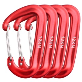 TRIWONDER Wire Gate Carabiner Clip Small Carabiner Heavy Duty D-Shape Clips for Keys Carabiner Hooks for Hammock Camping Hiking Fishing (12kN - Red - 4 Pcs)