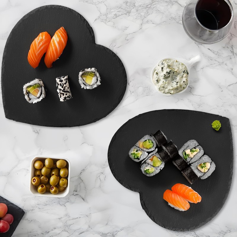 DBREAKS Slate Plates, Heart Serving Plates, 20 x 20 cm,