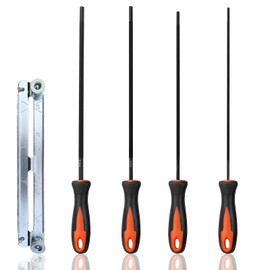 Mumjooyi 4 Pieces File for Chainsaw with Handle and File Holder Horse File Chainsaw File Set Chainsaw Round File 3.2 mm, 4.0 mm, 4.8 mm, 5.5 mm 3 Sizes for Chainsaws