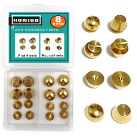 Honigo 8 Pack Gold Rivets Stud Handbag Purse Feet 1/2 inch 4 Pack Flat Head 4 Pack Round Metal Solid Brass Studs Screw Back Feet 12mm Buckle Spikes Leathercraft for Leather Bag Totes DIY Craft