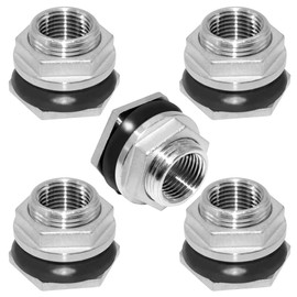 Beduan 3/4" Female Bulkhead Water Tank Connector Stainless Steel Thru-bulk Fitting (Pack of 5)