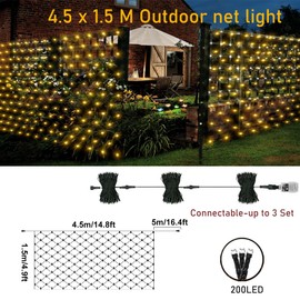 CORST 4.5X1.5M Outdoor Net Lights for Bushes Garden Christmas Tree Lights Plug in, Mesh Lights Outside Balcony Fairy Lights Green Wire,Waterproof,Connectable,Remote for Xmas Yard(Warm White)