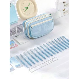Pen Case, Large Capacity, Pencil Case, Stylish, Pen Holder, Simple, Cute, Pen Pouch, Pencil Case, Stationery Storage, Convenient, Canvas, Zipper, Plain, Multi-functional, Pen Case, For Working People