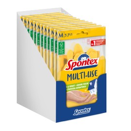 Spontex Multi Use 12 Pairs Household Gloves with Fresh Protection and FSC Natural Latex, Cotton Flocking Inside, Size M (12 x 1 Pair)