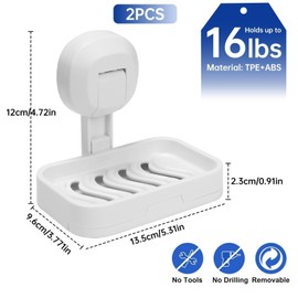 VirtuGro Suction Soap Holder for Shower, 2 Pcs No Drill Soap Dish Wall Mounted Max Hold 7.25 KG, Suction Shower Plastic Soap Holder for Bathroom Wall Kitchen Sink Tub, Waterproof & Removable