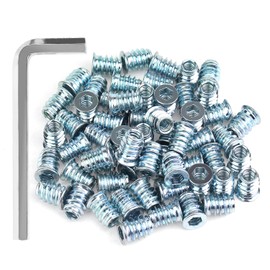 HELIFOUNER 60 Pieces 1/4"-20 x 15mm Threaded Inserts with Hex Wrench for Wood Furniture, Blue Zinc Plated Carbon Steel Inserts