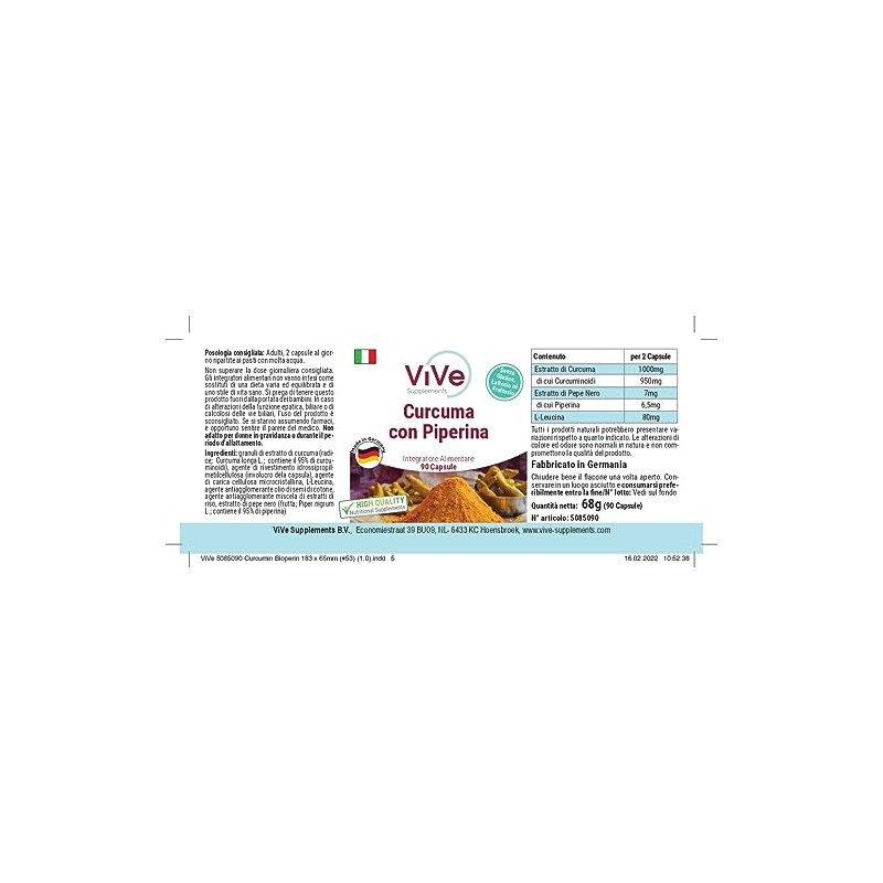 Curcuma Capsules with Piperine - 500 mg - 90 Capsules