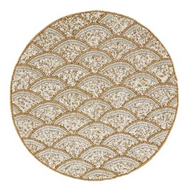 Fennco Style Hand Beaded Scallop Holiday Placemat 15" Round, 1-Piece - Gold Table Mat for Home Décor, Family Gathering, Banquets, Weddings and Special Occasion