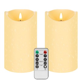 ANGELLOONG Waterproof Flameless Candles with Remote, 6"x4" Outdoor Battery Operated Candles with Timer, LED Flickering Pillar Candles for Home Decor, Durable & Safe, Set of 2