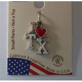 Wholesale Charms Sterling Silver 16x12mm Says I Love with Red Enamel Heart TX Texas Charm