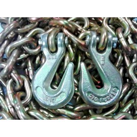 Arden, sourced (2) 3/8"x 16' Grade 70 Transport Chains - High Quality-with Grade 70 Grab hooks.