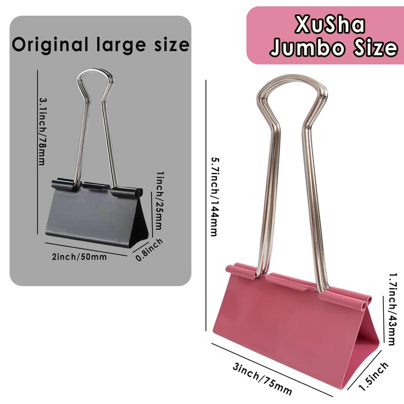 18PCS Jumbo Binder Clips 3 Inch, Pink, Binder Clips Extra