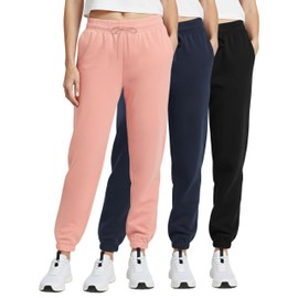 Real Essentials 3 Pack: Women's Cotton Fleece Jogger Sweatpants - Soft Comfy Cuffed Pants with Pockets, Set 6, XL