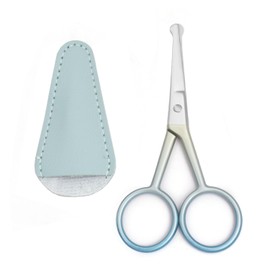 Yutoner Premium Manicure Rounded Tip Scissors Multi-purpose Stainless Steel Cuticle Pedicure Beauty Grooming Shears for Nail, Eyebrow, Eyelash, Nose Hair (Blue 4 Inch Artificial Leather Cover)