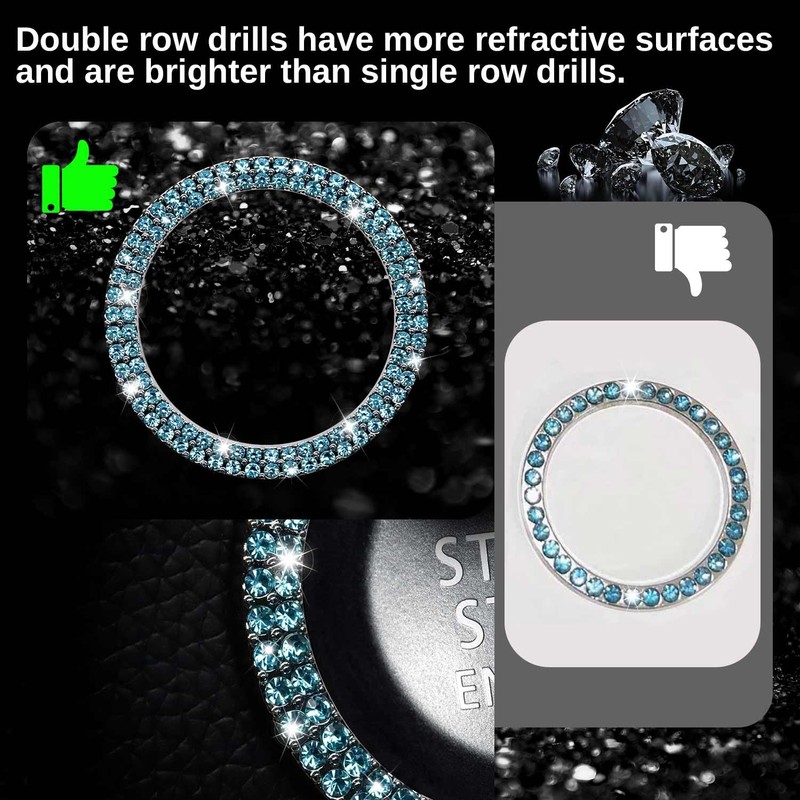WHALETAIL 2PCS Bling Crystal Rhinestone Car Engine Start Ring Stickers,