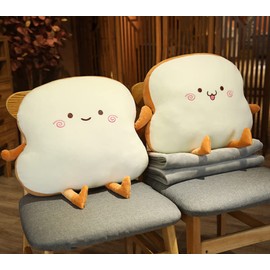 JOSON Toast Bread Pillow Dual-use Three-in-one Pillow Blanket Toast Sofa Cushion Home Decoration (Happy)