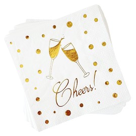 ST&JT Premium 3-Ply White and Gold Cocktail Napkins - Elegant Bar Napkins for Beverages, Drinks, Desserts - Perfect Party, Wedding and Events Beverage Napkins (50)