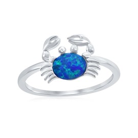Beaux Bijoux Sterling Silver Created Blue Opal Caribbean Crab Ring