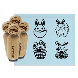 Easter Bunny Eggs Carrot Hatching Rubber Stamp Set for Stamping Crafting Planners - 1-1/4 Inch Large
