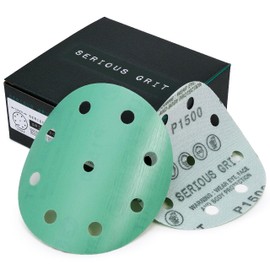 Serious Grit - 5-Inch 9-Hole 1500 Grit Sanding Discs - Heavy-Duty Hook & Loop Film Discs - Sandpaper for Random Orbital Sanders - 50 Pack Box