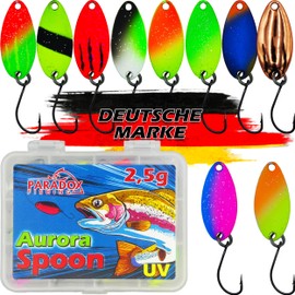 Paradox Fishing Trout Spoon Set I 10 Spoons 2.5 g with Spoon Box and 5 Snaps I Trout Bait Set for Trout Fishing Trout Dough Spoons Trout
