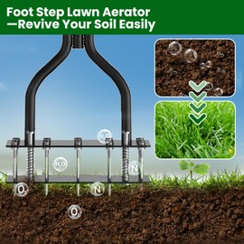 Sino Salected Manual Lawn Aerator Tool, Automatic Dirt and Leaf Clean Design, with 15 Iron Spikes Adjustable Height, Double-Layer Spring, for Loosening Soil Aerating Patio, Yard, Garden, (Black)