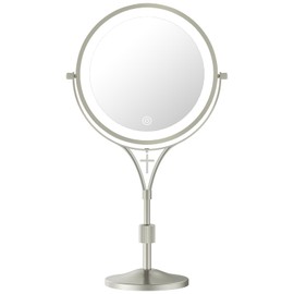 LANSI 1x/10x Magnifying Mirror with 3 Color Lights and Cross Charm, 7" Lighted Makeup Mirror with Magnification, Height Adjustable Vanity Mirror, Birthday Christian Gifts for Women, Brushed Nickel