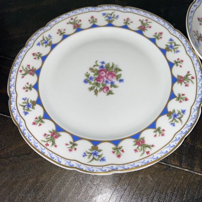 Bernardaud Limoges Chateaubriand Blue Footed Coffee Cup W/saucer And Bread