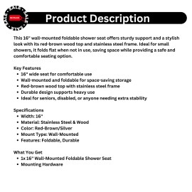 Fumingpal Wall-Mounted 16" Foldable Shower Seat Red-Brown Wood & Stainless Steel