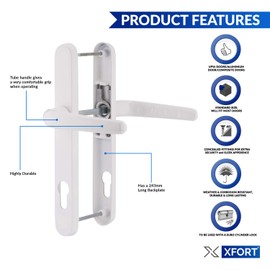 XFORT® UPVC Door Handles White, PVC Door Handle for External Doors, External Door Handle for Patio Doors, Front Door Handles in White, Can Be Used On Double Glazed Doors.
