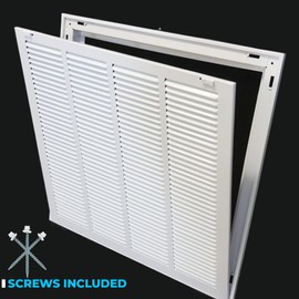 HVAC Premium 10 x 22 Duct Opening Steel Return Air Filter Grille, for 1-inch Filter, Removable Door, Flat Stamped HVAC Vent Cover Grille, Outer Dimensions 12.5 x 24.5