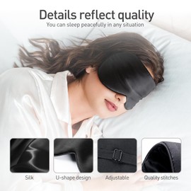 Viedouce Sleep Mask Silk Eye Mask Gift Box, 100% Skin-Friendly Silk Sleep Mask Women and Men, Comfortable Sleeping Mask, Ideal for Sleep at Home and Travel (Black)