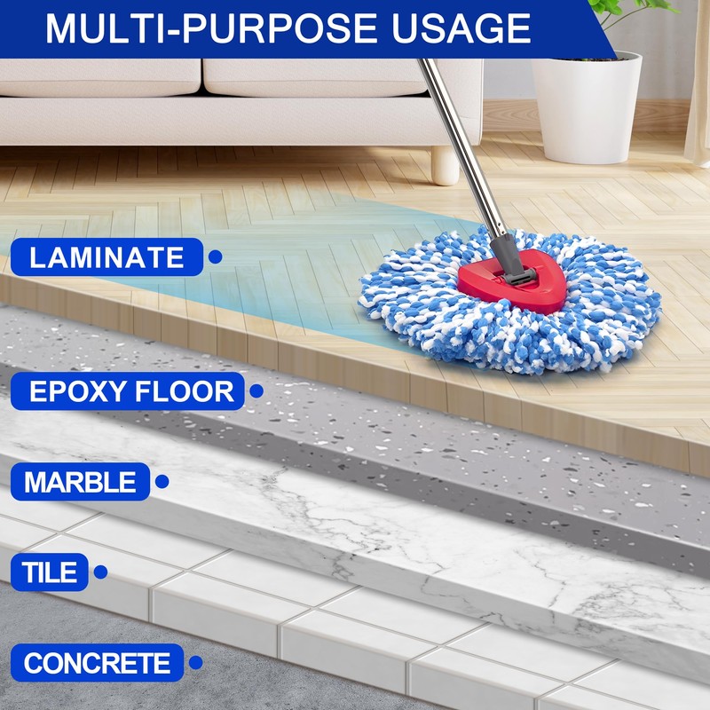 JEHONN Spin Mop Replacement Heads, Base, Handle for O-Cedar EasyWring