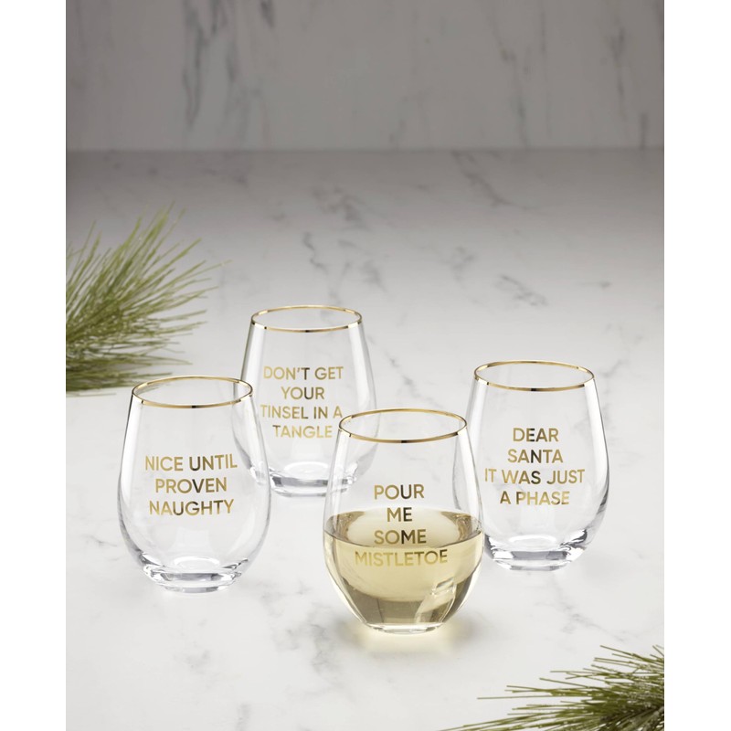 Cambridge Barware Hydration, Stemless Wine Glasses, Dear Santa