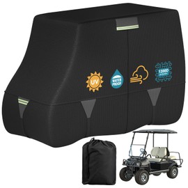 100% Waterproof 1200D Solution-Dyed Golf Cart Cover Universal Fit for Most Brand 2/2+2/4/4+2/6 Passenger Yamaha,Honda,Club Car,EZGO Golf Cart with Zipper Door,Storage Bag,Fit for 2 Passenger Cart