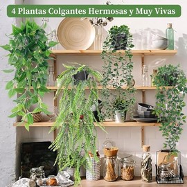 Yabely 4 Piezas de Plantas Artificiales Colgantes de Vides Falsas, Hojas Falsas Decorativas, para Interior y Exterior, Celebraciones, Boda, Sala de...