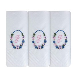 Surf the Shop Womens Handkerchiefs 100% Cotton Initial Letter Boxed 3 Pack (J)