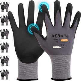 Kebada W2 Work Gloves for Men and Women, Touchscreen Working Gloves with Grip, Nitrile Coated Work Gloves for Gardening, Package Handling, Stretchy Gloves for Mechanic Work, 6 Pairs, X-Small