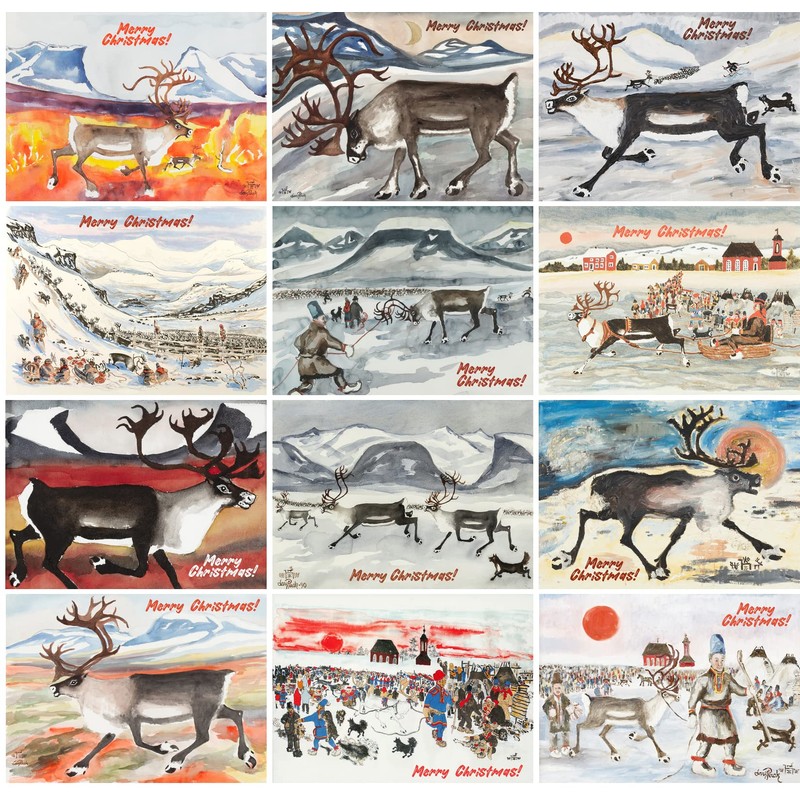 PIXILUV CHRISTMAS Greetings Cards 12 Notecards ~ Reindeer in Winter