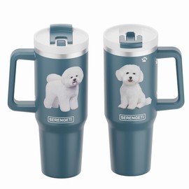 SERENGETI 40 Oz Ultimate Tumbler with Handle and Straw - Vacuum Insulated Tumbler with Straw and Lid - Stainless Steel Travel Mug for Pet Lovers - 3D Designs of your favorite Dog (Bichon Frise)