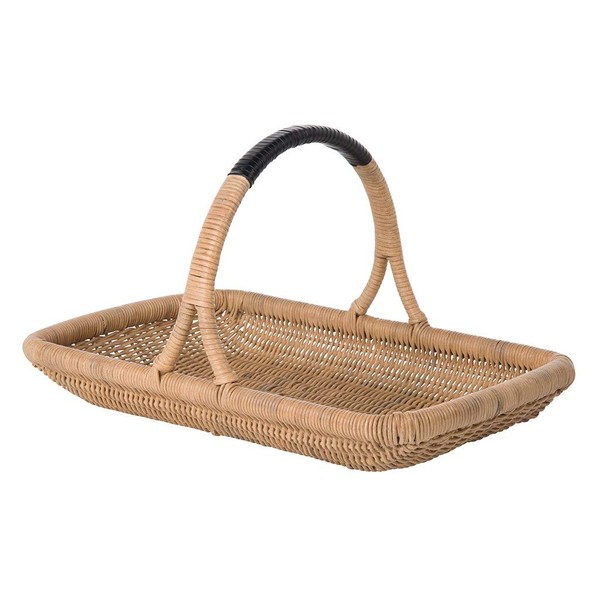 Kouboo Vegetable and Flower Wicker Leather Wrapped Arch Handle, Natural Color Decorative Storage Basket, One Size, Brown