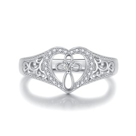 925 Sterling Silver Heart Cross Ring Christian Faith Religious Jewelry Gifts for Women (5)