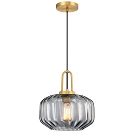Modern Pendant Light Kitchen Island, Indoor Hanging Ceiling Lights with Smoke/Grey Hand Blown Glass Shade for Dining Room, School House Pendant Lights