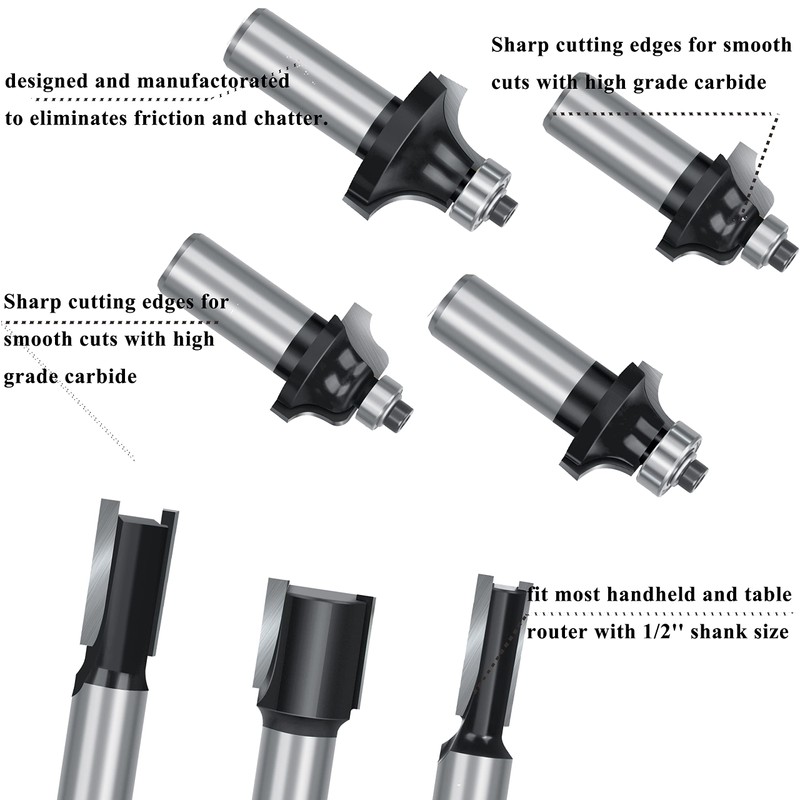 OLETBE Router Bit Set Architectural 41 PCS 1/2-Inch Shank ,