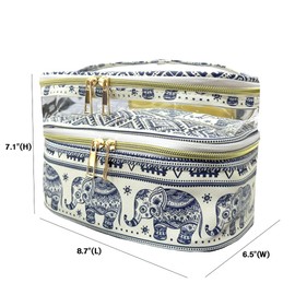 FITINI Makeup Bags Double Layer Travel Storage Cosmetic Cases Make up Organizer Toiletry Bags Water-resistant for Women Makeup Brush Bag,Elephant