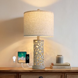 Gormena 22" Dual Light Table Lamp,Lamps for Bedroom with USB A+C Charging Ports,Touch Lamp with 3-Level Dimming,Farmhouse Lamps for Living Room and Night Stands (Bulb Included)